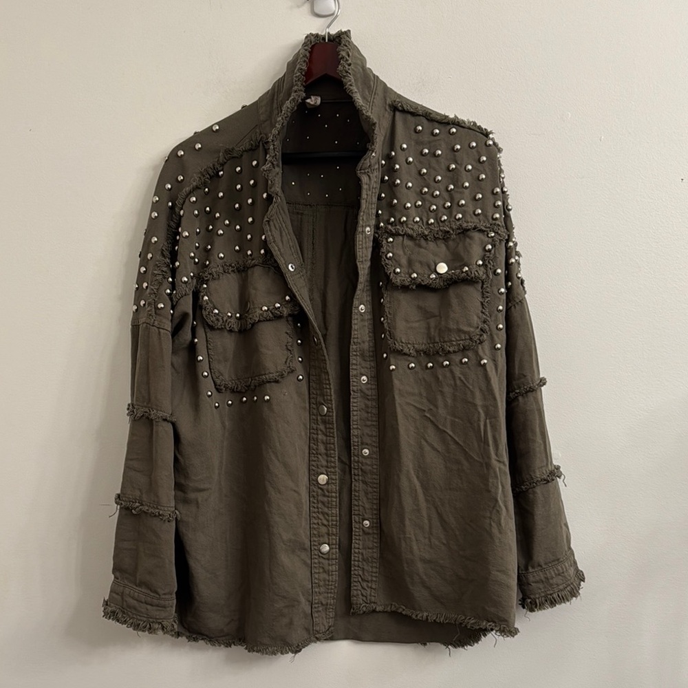 Elan Olive Studded oversized Jacket Sz M